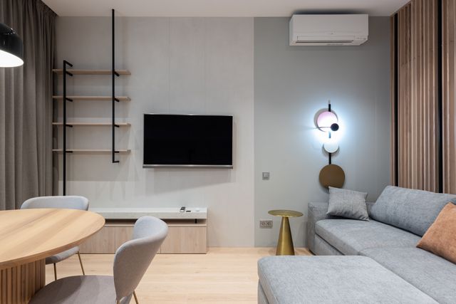 a modern apartment with an air conditioner unit